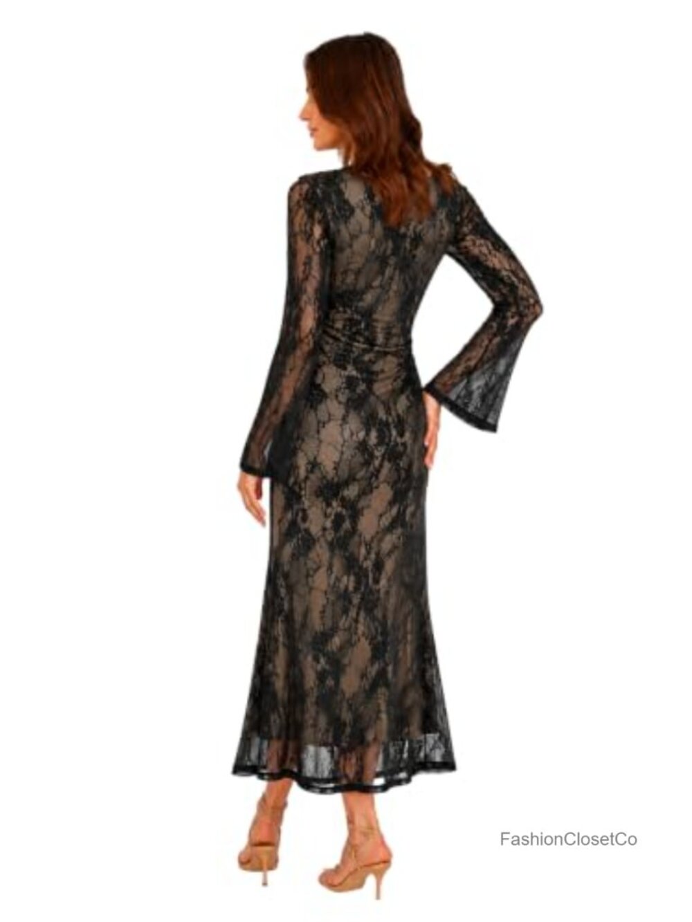 Sipaya Women's Bodycon Maxi Dress Long Sleeve Square Neck Formal Wedding Guest - Picture 4 of 5